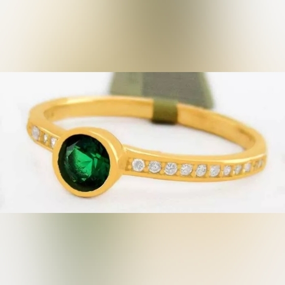 SALE! New Genuine Emerald 925 Sterling Silver Gold Plated & White Sapphires - Picture 2 of 11